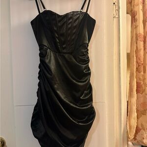 Emerald Sundae Black Satin Mini Dress